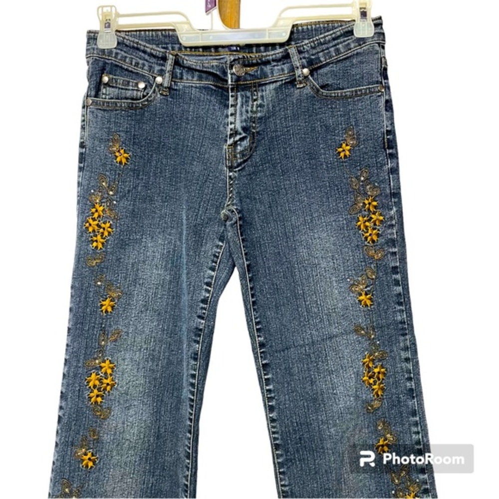 Pristine  Vintage Jeans Gold Embroidered Bling  Low Rise Flare Legs Rare 7/8 Y2K